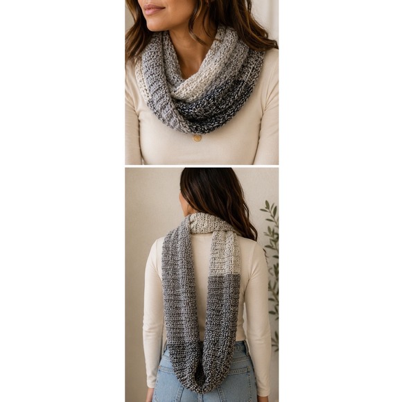 Handmade Accessories - Handmade Crochet Infinity Scarf Grayscale Ombre Chunky Knit Loop Scarf Gray